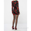 100% Poly Vneck Printed Long Sleeved Short Skirt